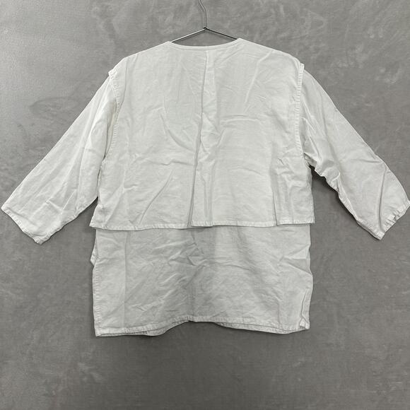 White Linen Top Boxy Lagenlook Artsy Artist Quiet Luxury Women’s 12 Vintage - Picture 8 of 15